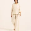 elrare cream linen ruffle lounge front view