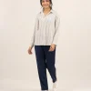 elrare cream navy stripe lounge front view