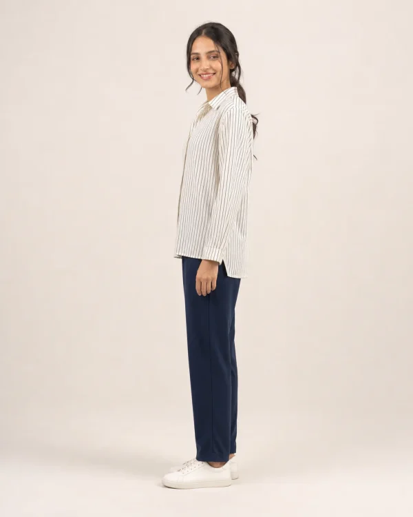 elrare cream navy stripe lounge side view