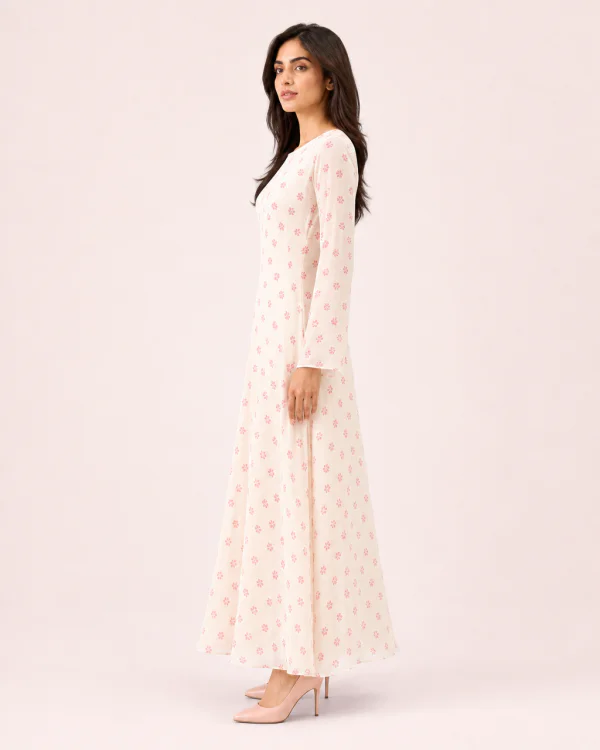 elrare cream pink ditsy maxi side view