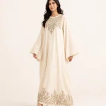 elrare cream resham botanical kaftan front view