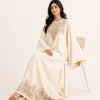 elrare cream resham botanical kaftan seated