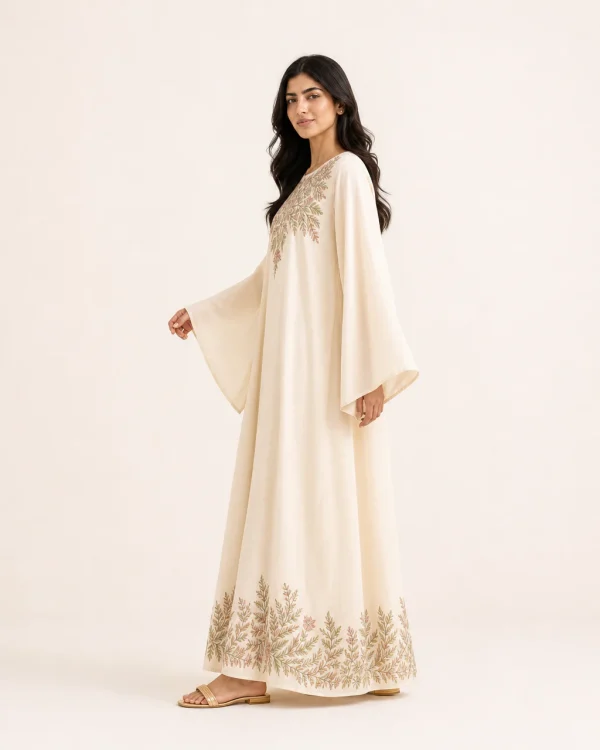 elrare cream resham botanical kaftan side view