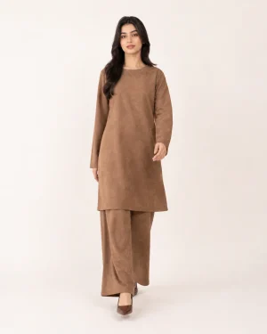 elrare date brown suede crepe coords front view