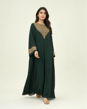 elrare deep green karchobi kaftan front view