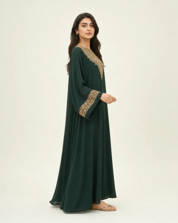 elrare deep green karchobi kaftan side view