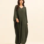 elrare deep moss solid kaftan front view