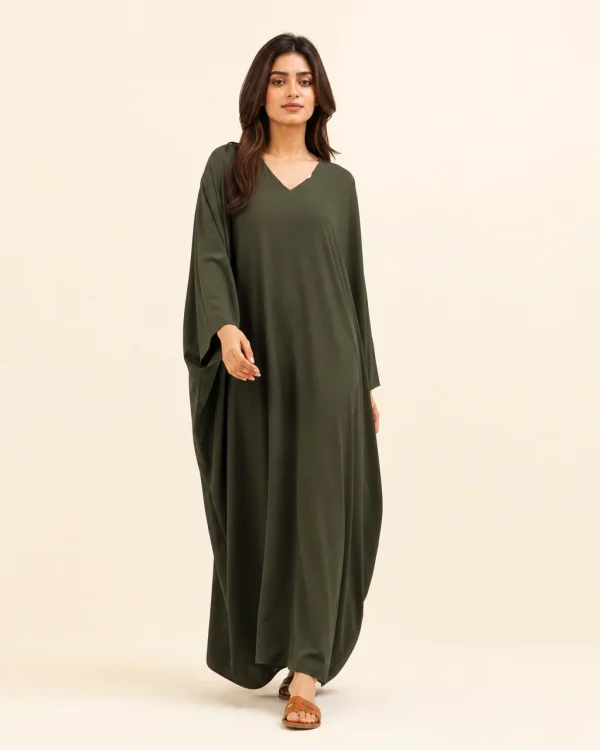 elrare deep moss solid kaftan front view