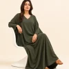 elrare deep moss solid kaftan seated