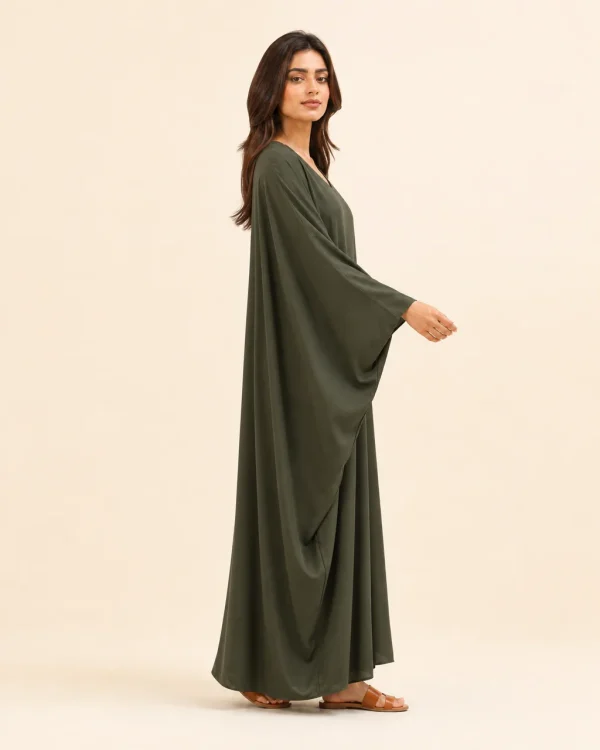 elrare deep moss solid kaftan side view