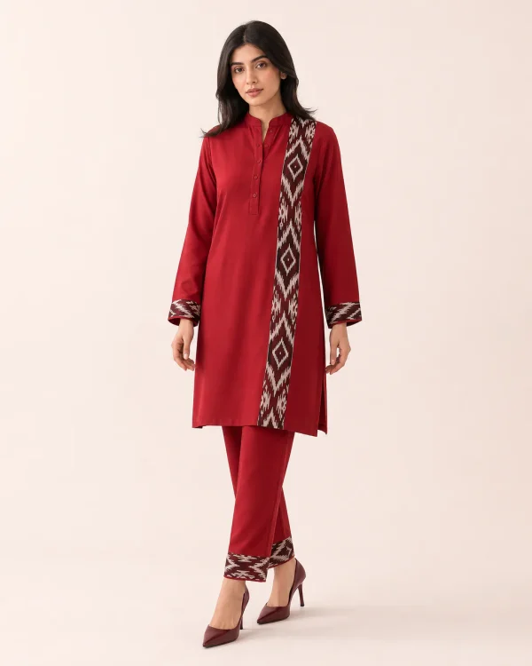 elrare deep red ikat panel coords front view