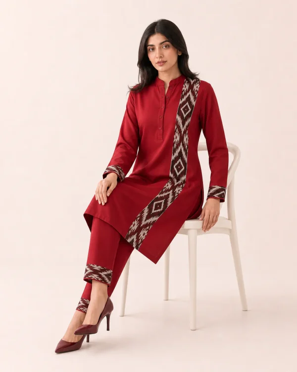 elrare deep red ikat panel coords seated