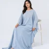 elrare dusty blue schiffli kaftan seated