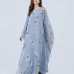 elrare dusty blue watercolor kaftan front view
