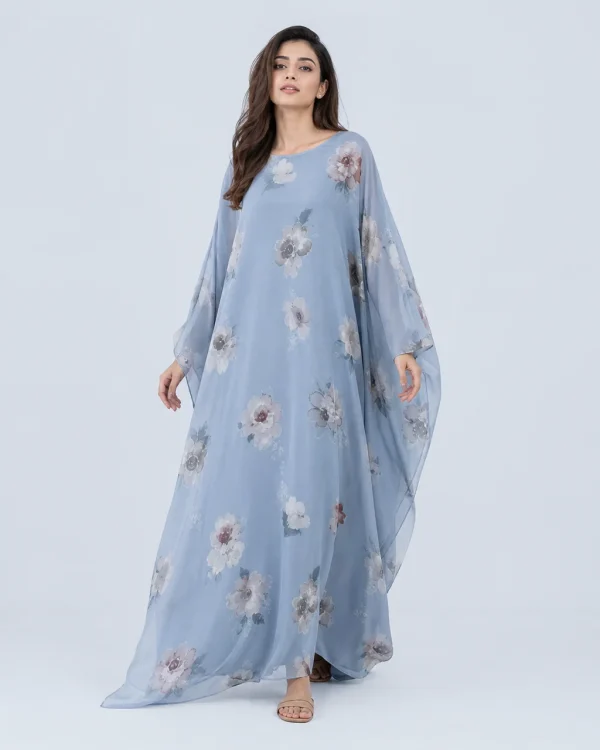 elrare dusty blue watercolor kaftan front view
