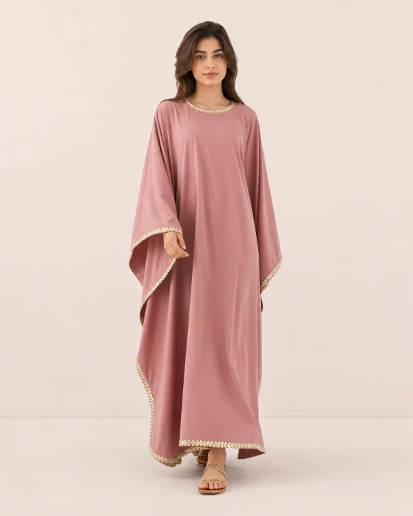 elrare dusty rose gota kaftan front view