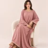 elrare dusty rose gota kaftan seated