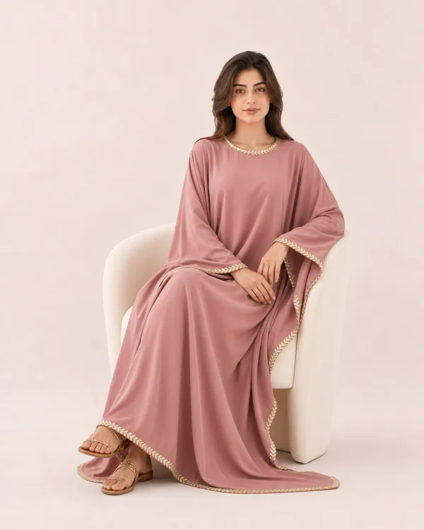 elrare dusty rose gota kaftan seated