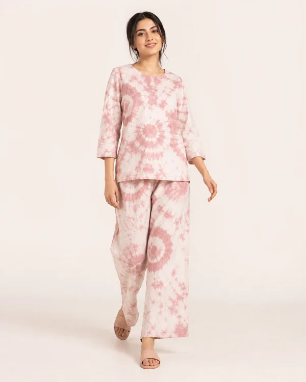elrare dusty rose shibori lounge front view