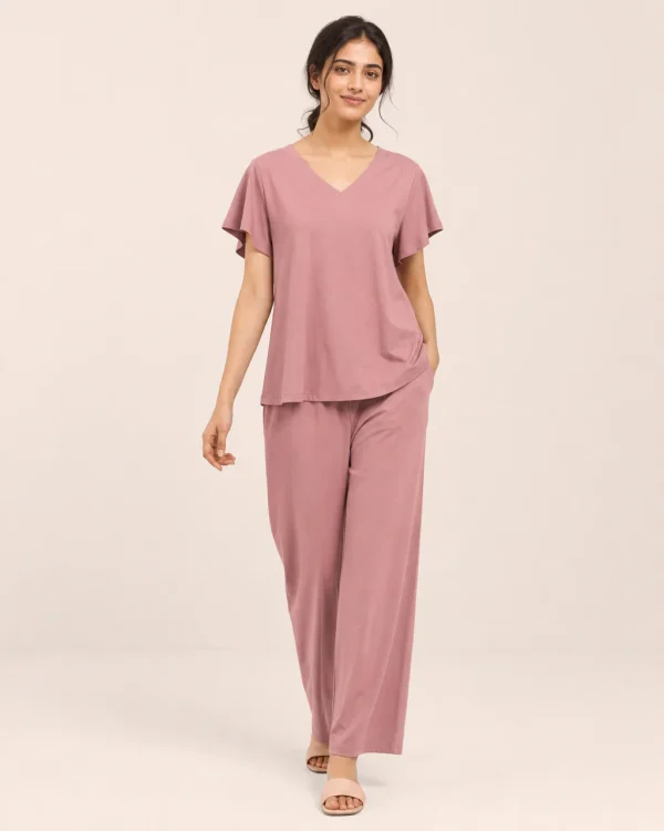 elrare dusty rose solid lounge front view