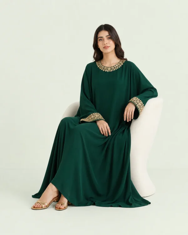 elrare emerald zardozi kaftan seated