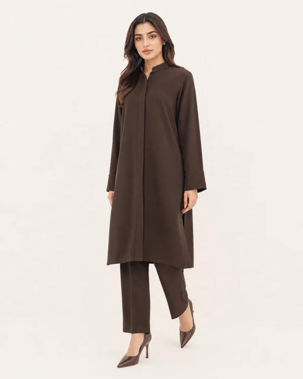elrare espresso brown soft tailored coords front view