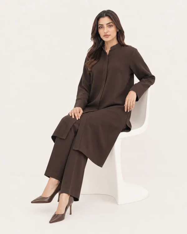 elrare espresso brown soft tailored coords seated