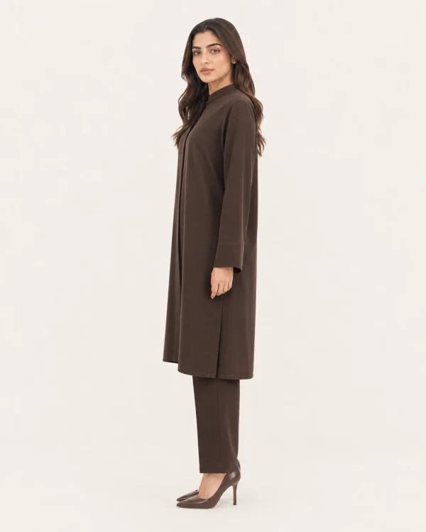 elrare espresso brown soft tailored coords side view