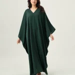 elrare forest green solid kaftan front view