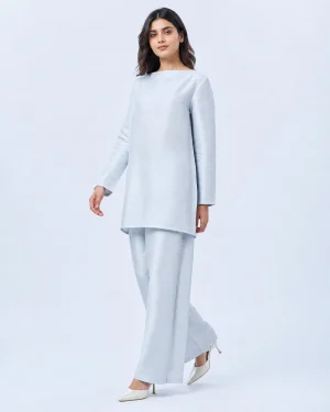elrare ice blue silk rib coords front view