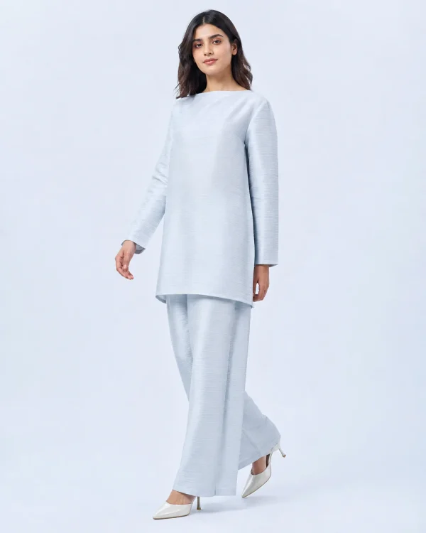 elrare ice blue silk rib coords front view