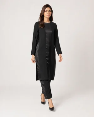 elrare ink black satin panel coords front view