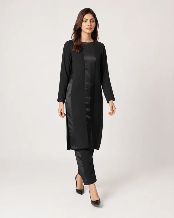 elrare ink black satin panel coords front view