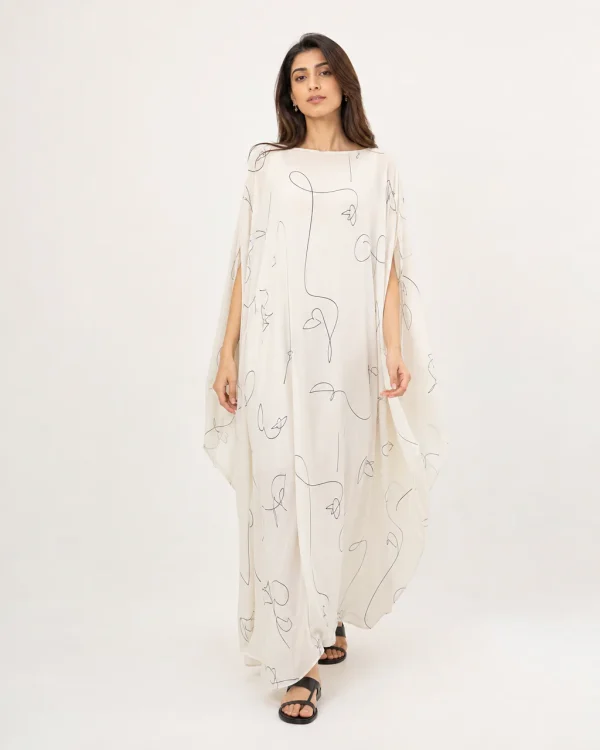 elrare ivory black sketch kaftan front view
