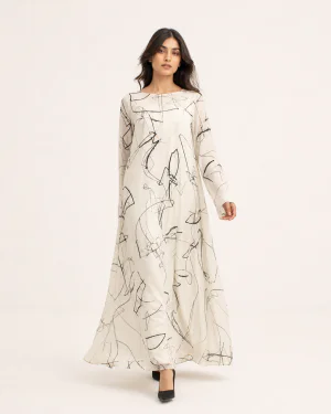 elrare ivory black sketch maxi front view