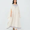 elrare ivory blue cross stitch kaftan front view