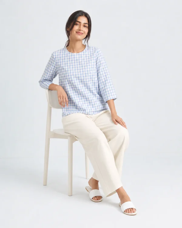 elrare ivory blue gingham lounge seated