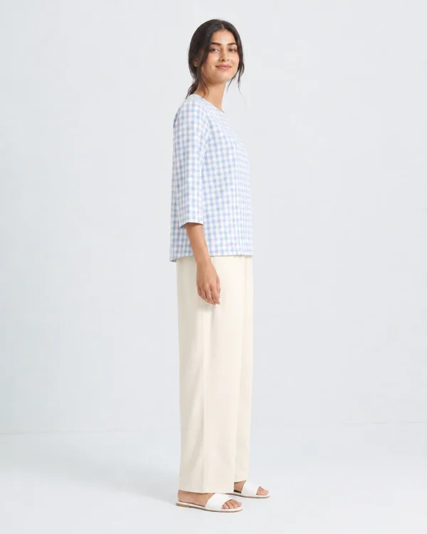 elrare ivory blue gingham lounge side view