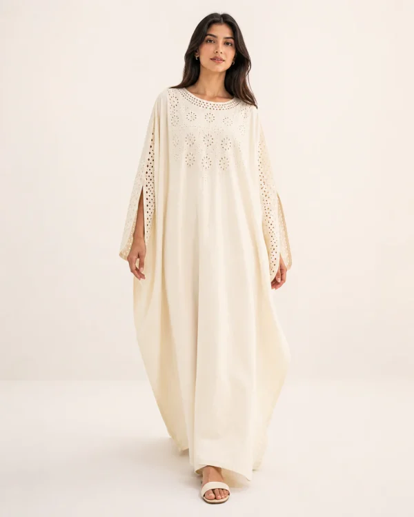 elrare ivory cutwork kaftan front view