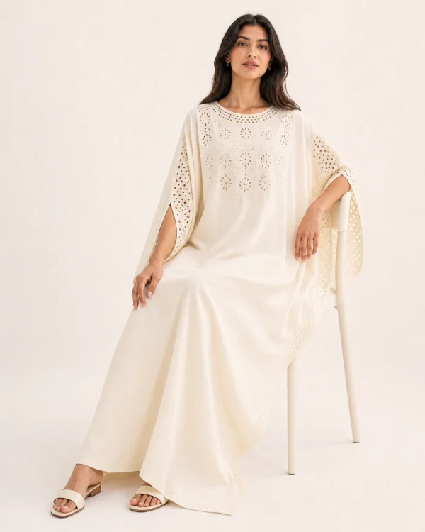 elrare ivory cutwork kaftan seated