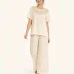 elrare ivory embroidered yoke lounge front view