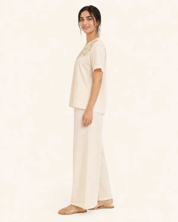 elrare ivory embroidered yoke lounge side view