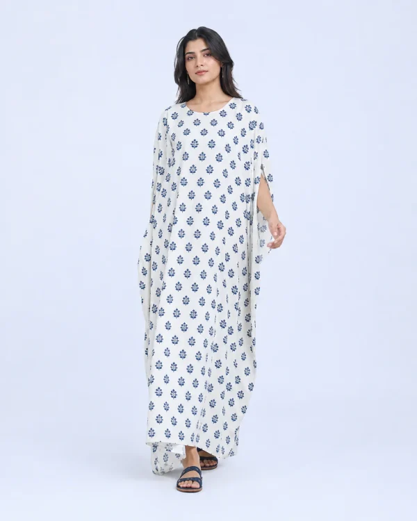 elrare ivory indigo block kaftan front view