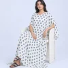 elrare ivory indigo block kaftan seated