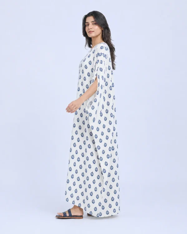 elrare ivory indigo block kaftan side view