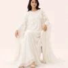 elrare ivory organza applique kaftan seated