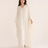 elrare ivory pearl embroidered kaftan front view