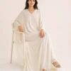 elrare ivory pearl embroidered kaftan seated
