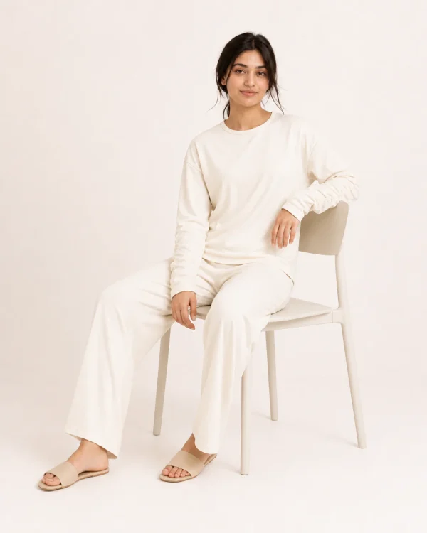 elrare ivory ruched sleeve lounge seated