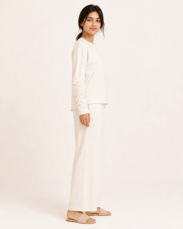 elrare ivory ruched sleeve lounge side view